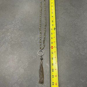 Gold & Silver Beaded Necklace with Tassel